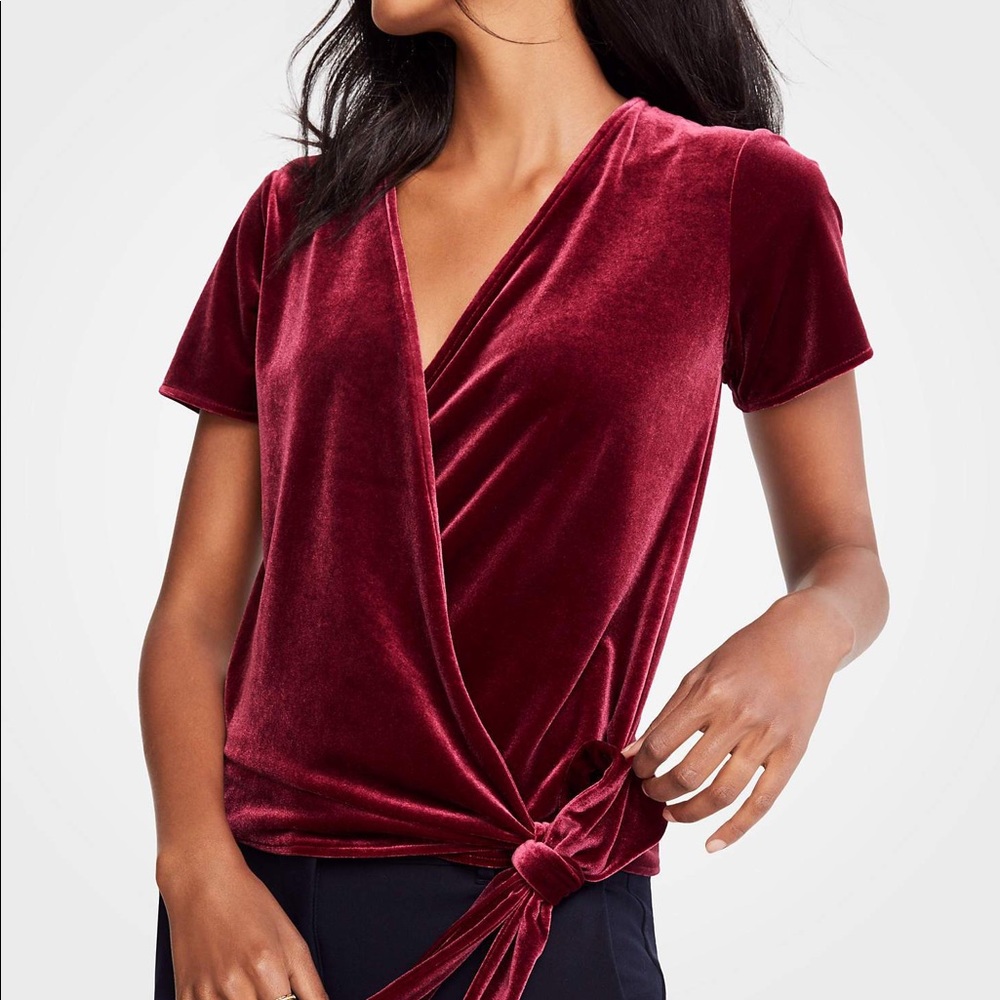 VELVET WRAP TOP IN SCARLET LILY